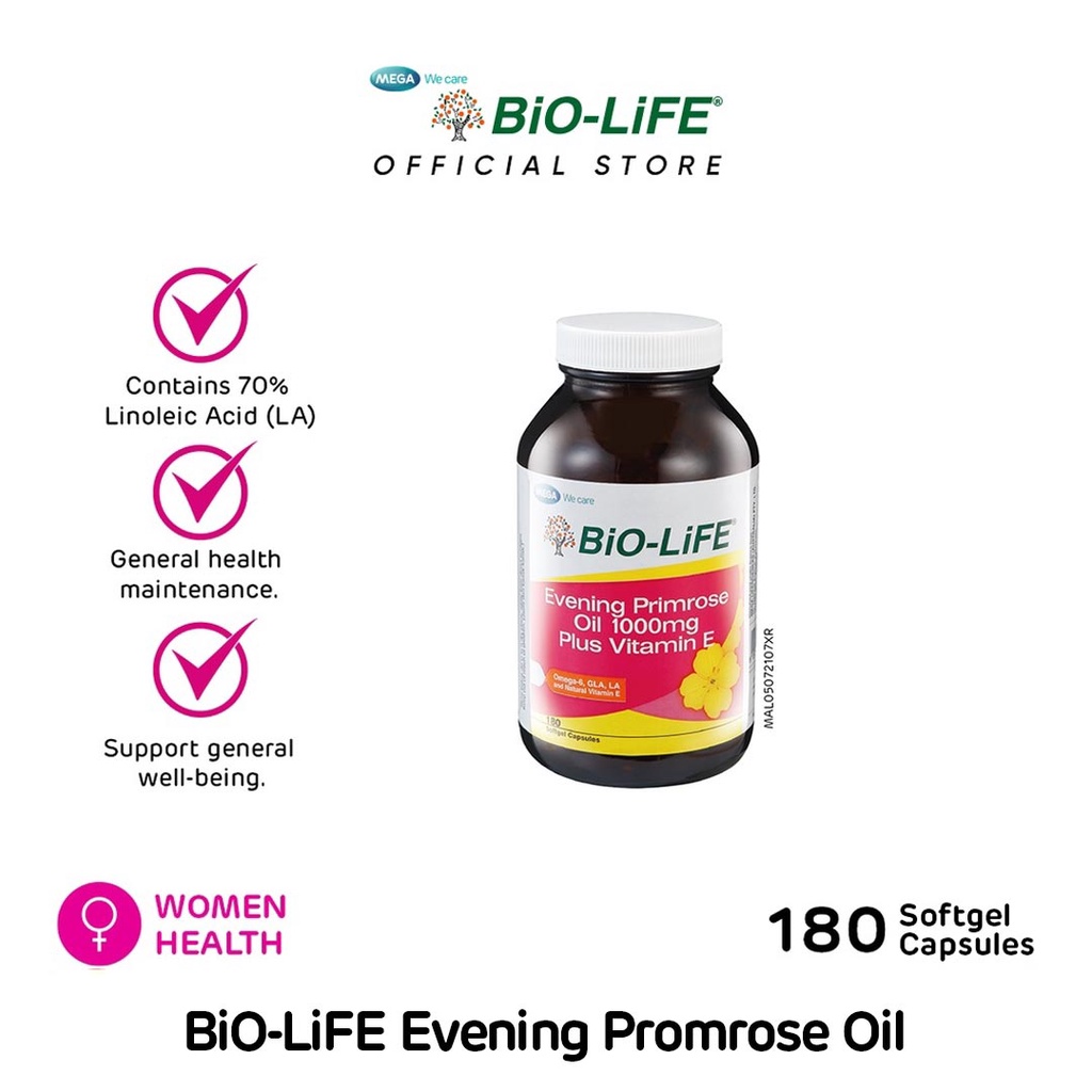 BiOLiFE Evening Primrose Oil 1000mg & Vitamin E 180 capsules (EXPIRY DATE JANUARY 2026