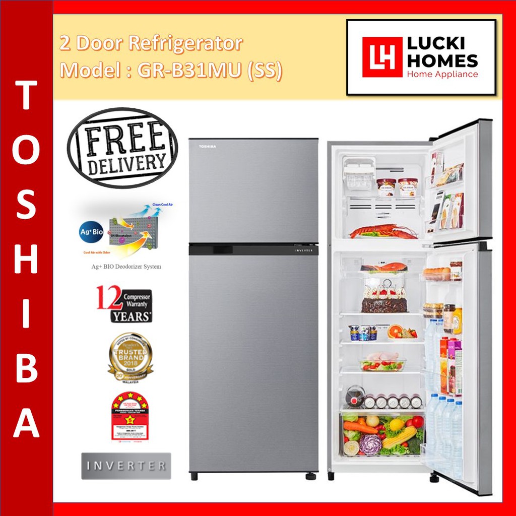 Toshiba 273L GRB31MU (SS) 2 Door Inverter Refrigerator Peti Sejuk