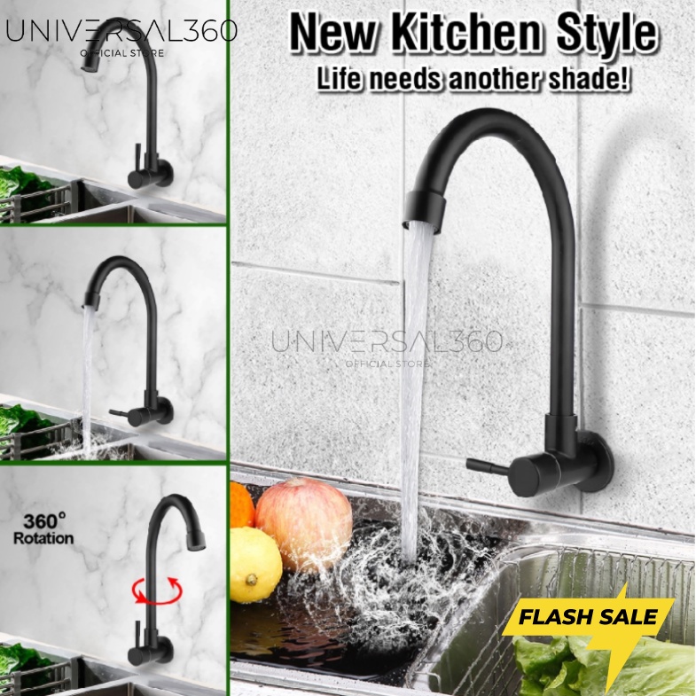 SUS304 Sink Faucet Nano Black Wall Kitchen Faucet Rotateble Tap