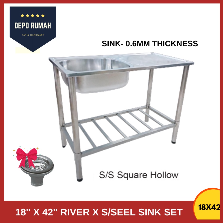 18" x 42" RIVER X WRV1842B Sinki Dapur Stainless Steel Sink With S