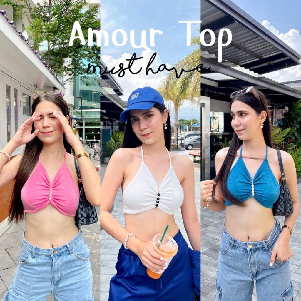 Amour Top Neckband With 2 Layers Of Glitter Fabric Pearl Brooch