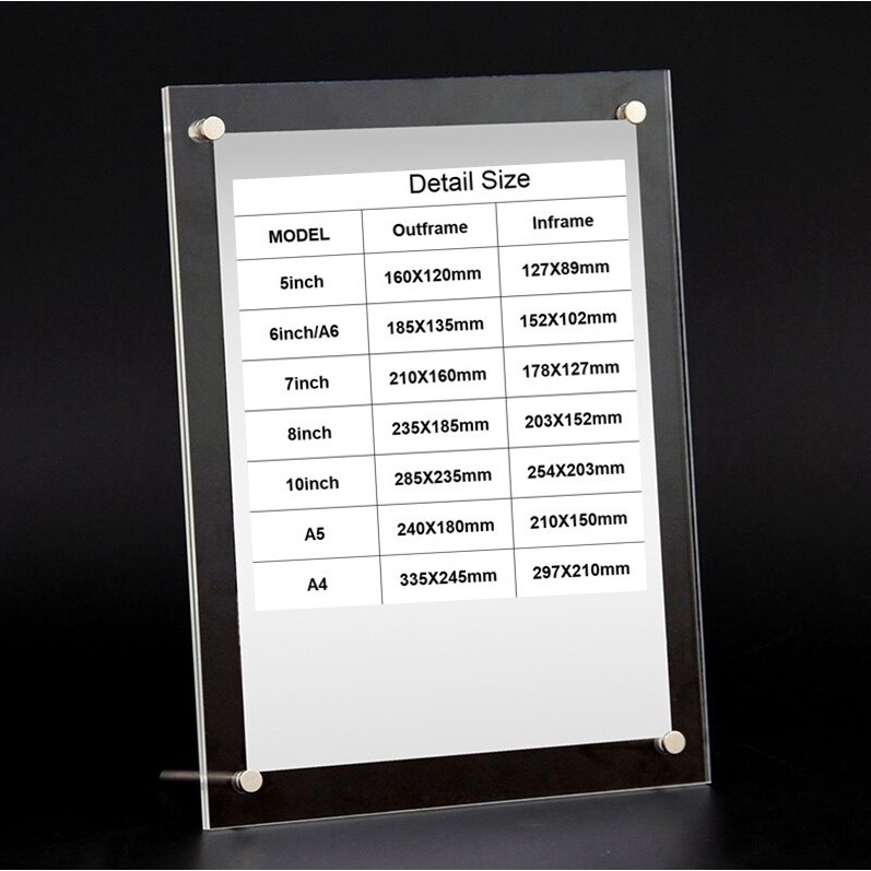 6 inch/A5/A4 Picture Frame Acrylic Photo Frames Certificate Camp Poster