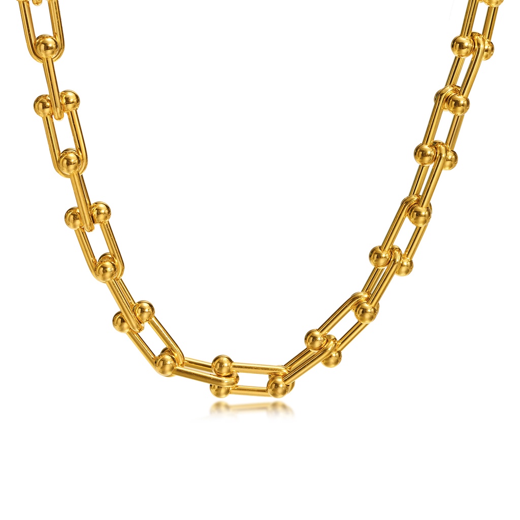 Vnox U Shape Pin Link Chain Necklaces,Gold Color Paperclip Chain Collar