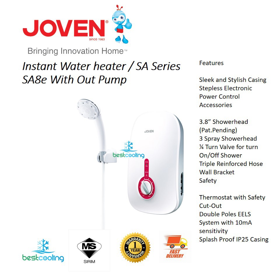 Joven SA8E Water Heater With BuiltIn EELS System and Surge Protector