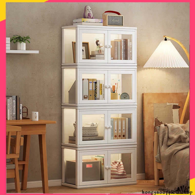 Household white storage bookcase living room storage rack dustproof