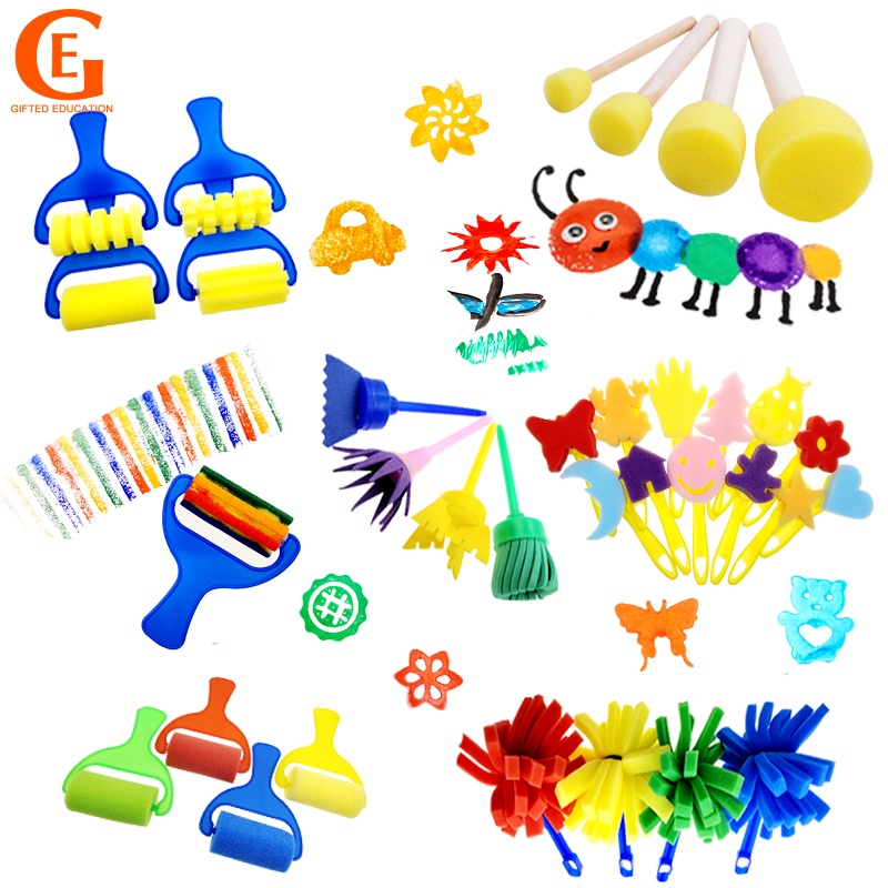 DIY Sponge Paint Brush Kids Painting Graffiti Doodle Tool Children