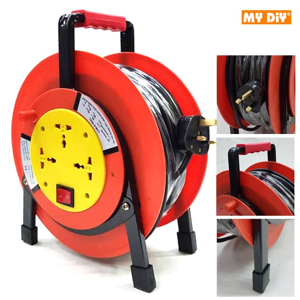 MYDIYHOMEDEPOT Electric Extension Cable Reel With 3 Gang Socket 25