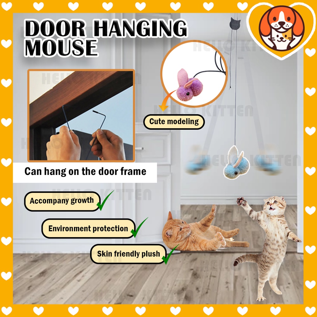 HK Cat Mouse Hanging Toy Bouncing Hanging Plush Mice Fun Self Play Door