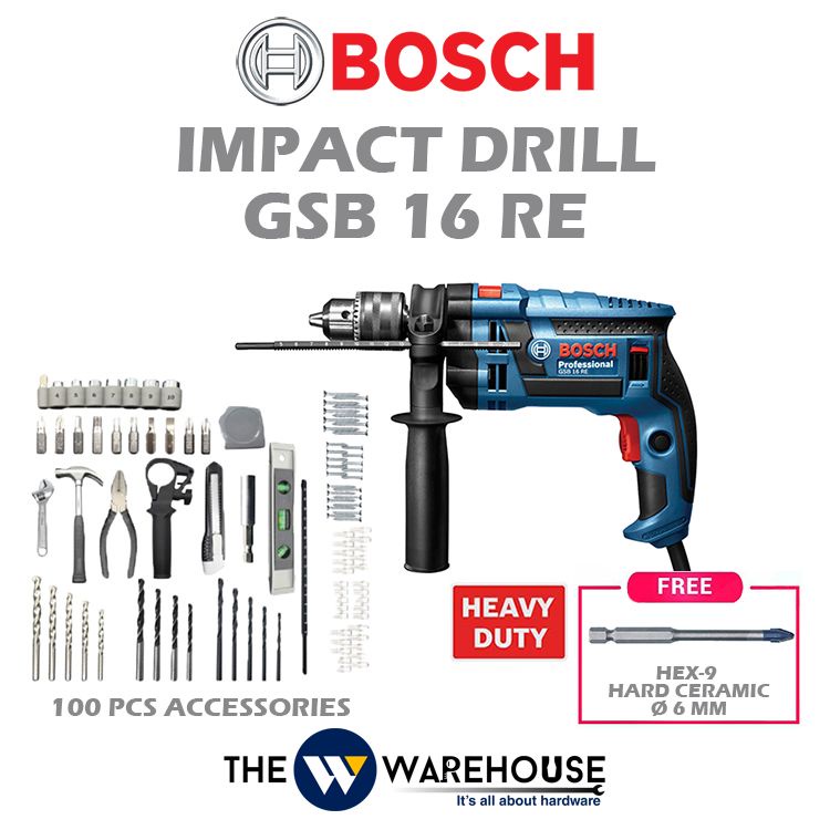 Bosch GSB 16 RE Impact Drill GSB16RE FREE 100 PCS Shopee Malaysia