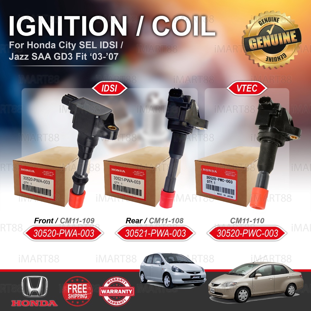 Honda City SEL IDSI 1.5 Jazz GD GE 0108 Fit Ignition Plug Coil Civic ES FD 30520/21PWA003