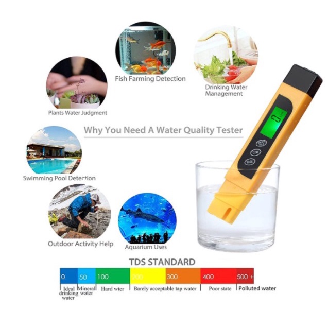 Ph Tester 3 in 1 Function Ph Tester Aquarium Water Test Kit LCD PH