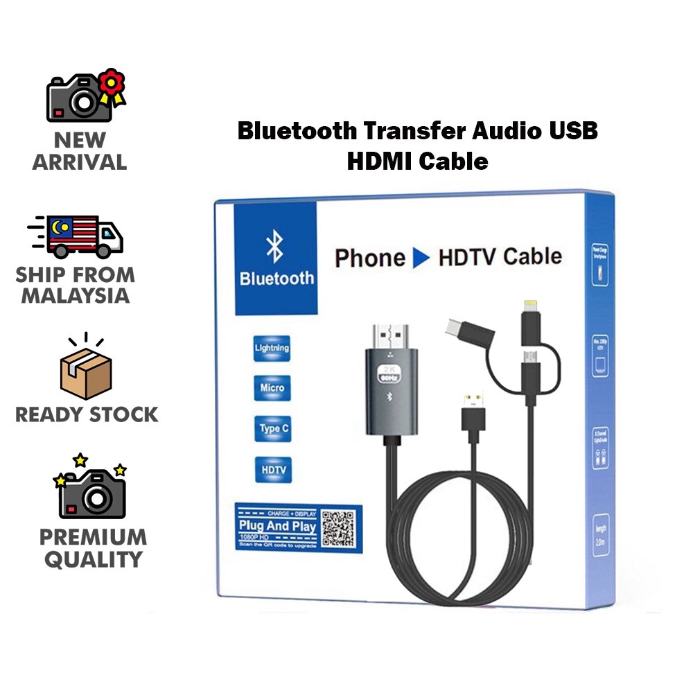 Bluetooth Transfer Audio USB HDMI Cable for IOS Type C Micro USB