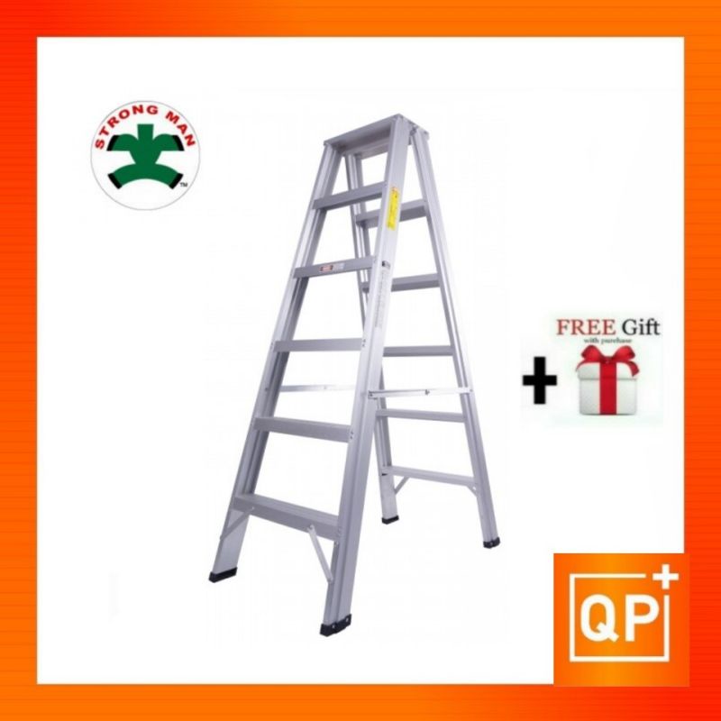 STRONGMAN ALUMINIUM LADDER 4 8 STEPS DOUBLE/SINGLE SIDED LADDER