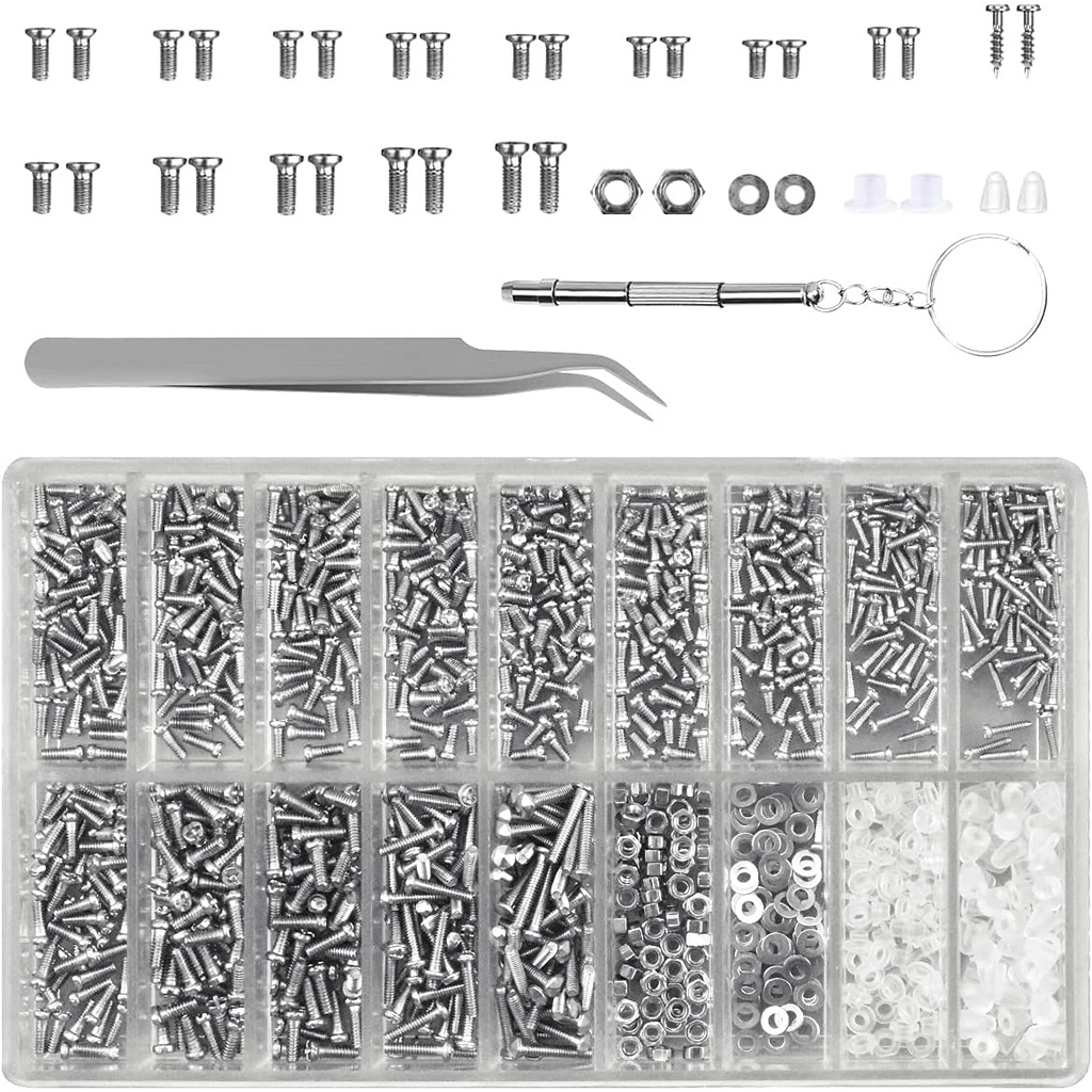 1000pcs Glasses Screws with Screwdriver Tweezers Glasses Repair Kit