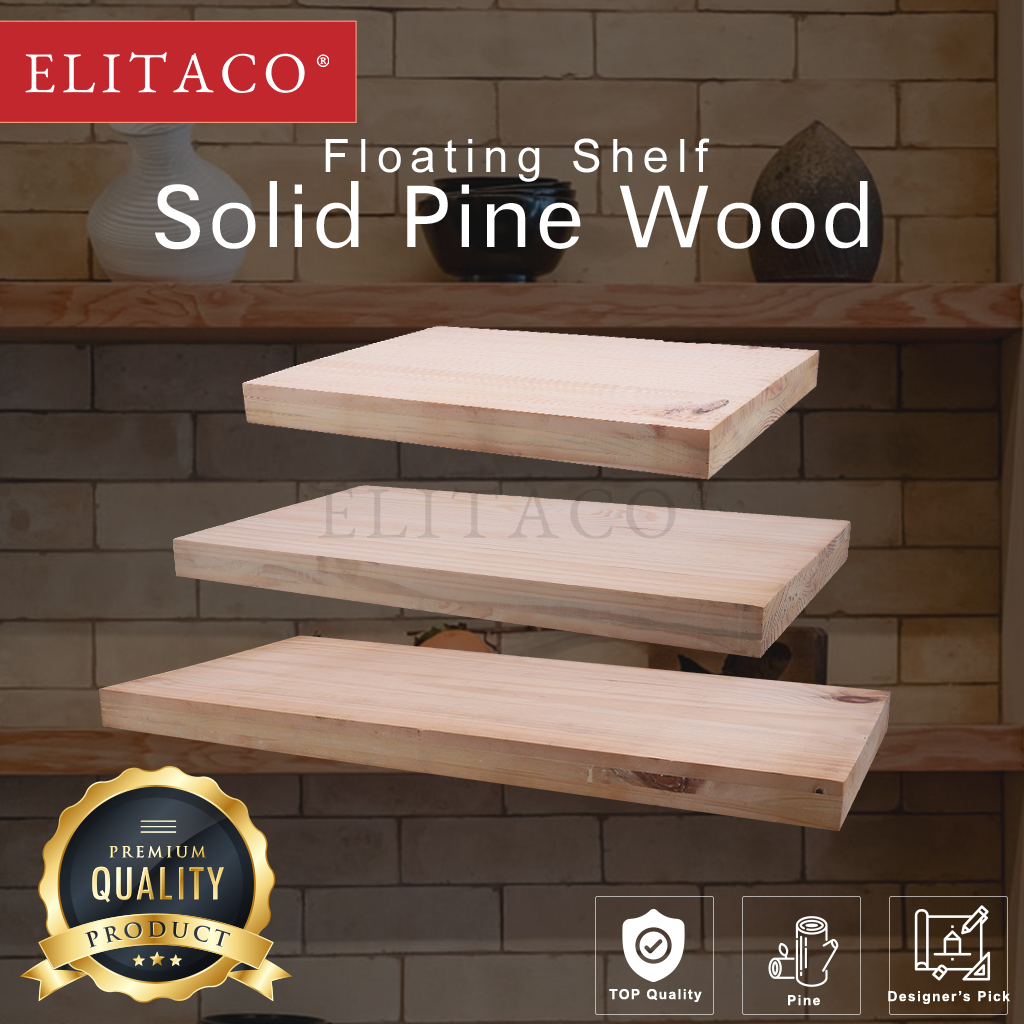 【ELITACO】35mm Thick Solid Pine Wood Floating Shelf board Deep Wall