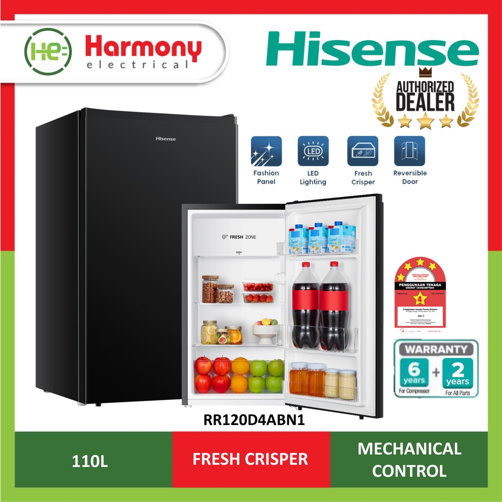 (FAST SELLING) HISENSE 1 Door Fridge RR120D4ABN1 110L Fridge 4 Star