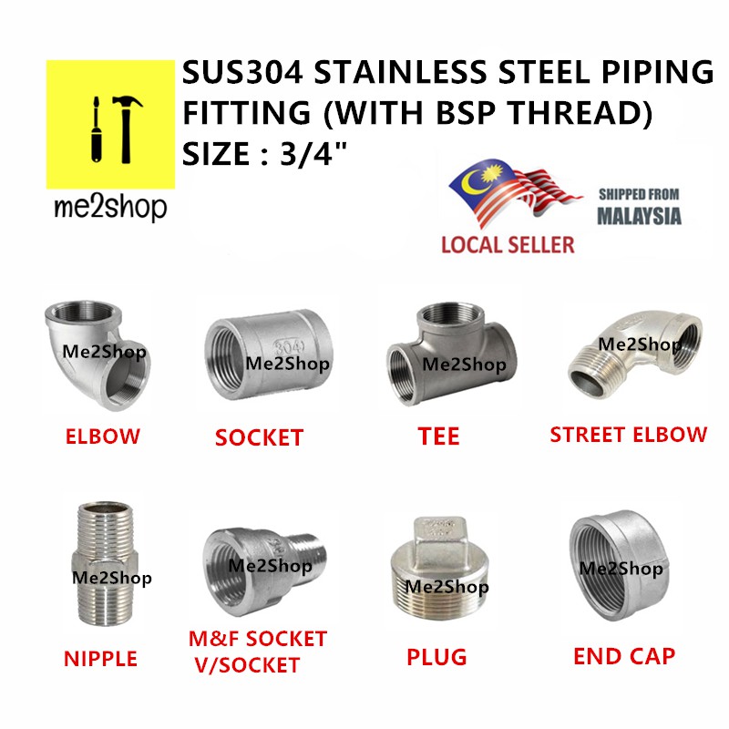 3/4 INCH SUS304 STAINLESS STEEL PIPING FITTINGS / PIPE FITTING WITH BSP