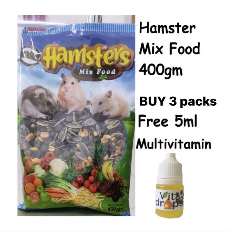 Hamsters Mix Food 400gm (Buy 3 Free 5ml Vitamin Drops Worth RM4 while