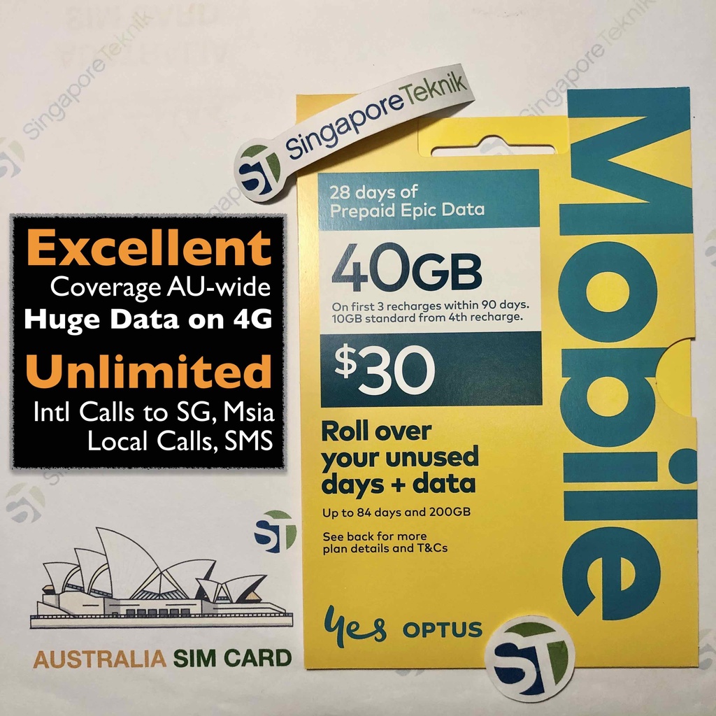 Australia Optus SIM Card 40GB Data Free Call SMS All 4G Mobile Phone No Pocket Wifi Dataroam