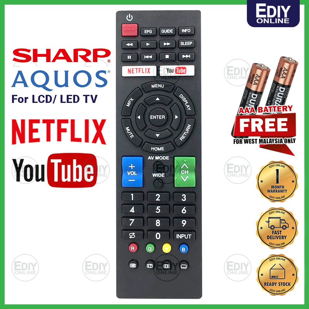 RML1346 L1346V Universal SHARP SMART TV Remote NETFLIX LED LCD