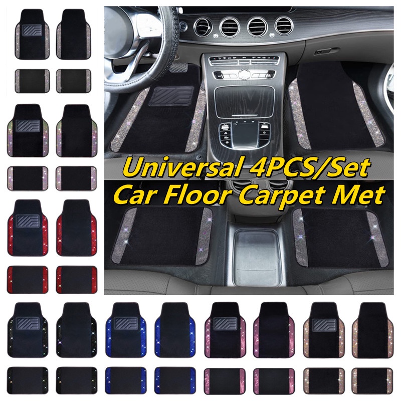 4PCS/Set Crystal Car Mats Universal Fashion Shiny Rhinestone Pvc Carpet