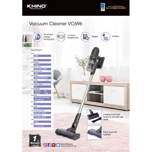 Khind Cordless Vacuum Cleaner VC696 Shopee Malaysia