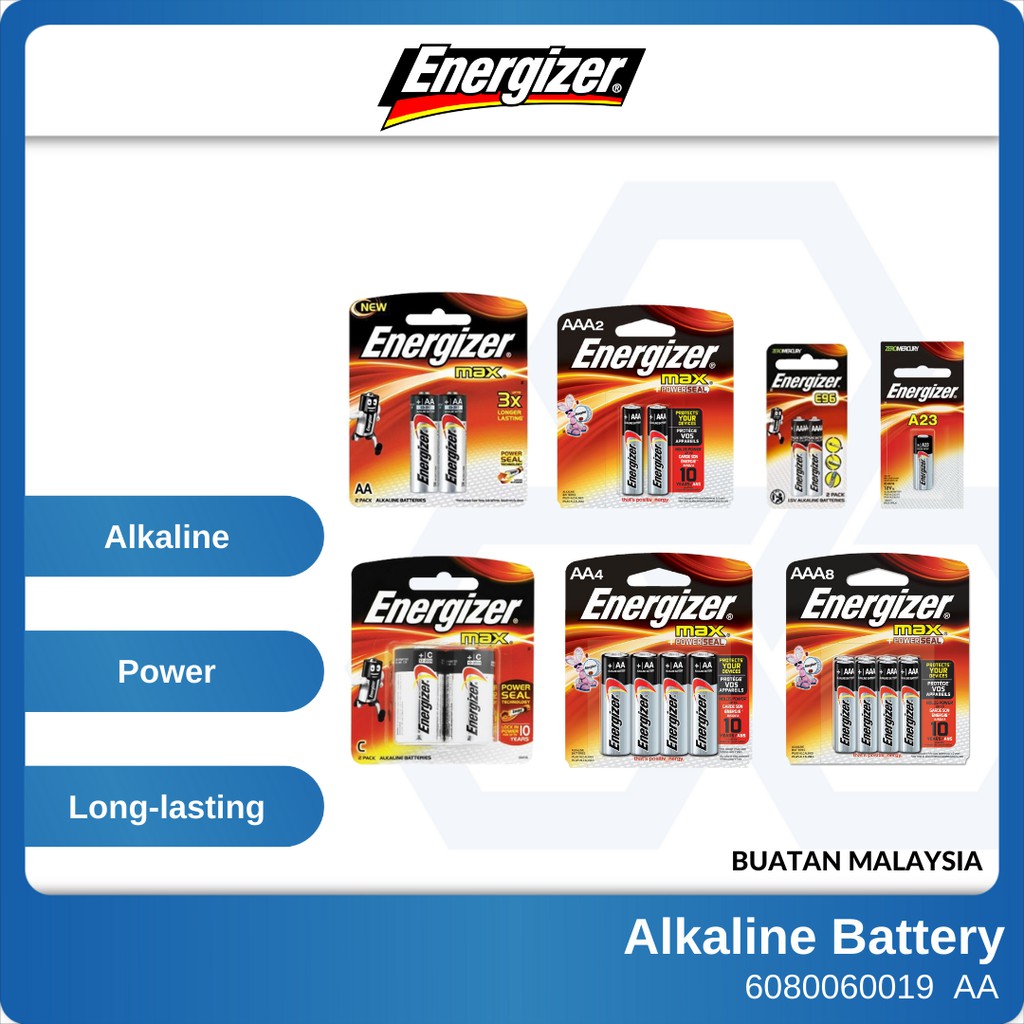 ENERGIZER Alkaline Battery AA AAA AAAA 9V D 1.5V E91 E92 E93 E96 C A23