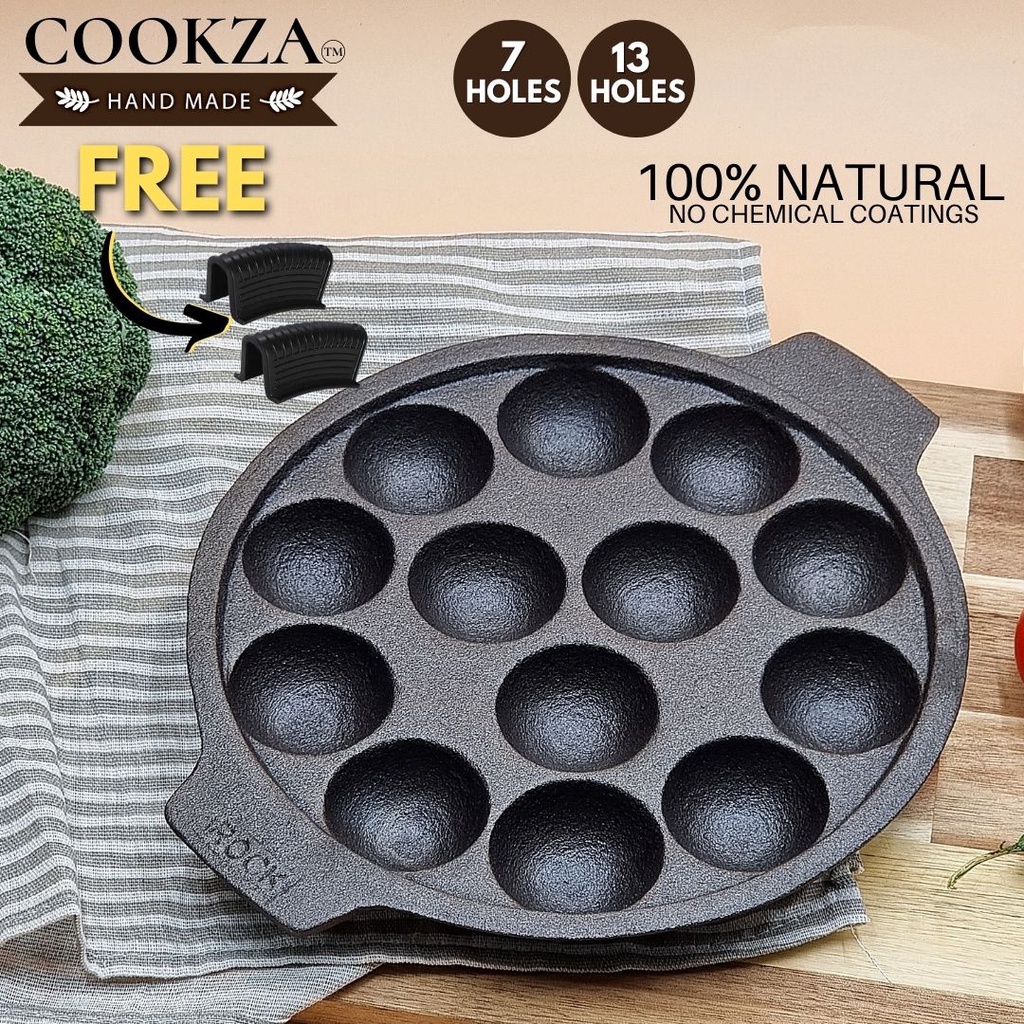 Cookza[HANDMADE] Pure Cast Iron Takoyaki Pan, Paniyaram Pan, Takoyaki