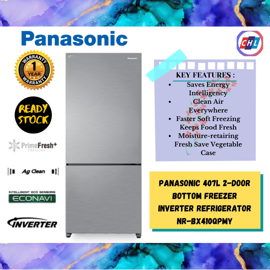 PANASONIC 407L 2Door Bottom Freezer Inverter Refrigerator NRBX410QPMY