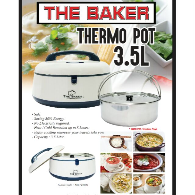 THE BAKER Multi Functional Thermal Cooking Pot 3.5 Liter Stainless