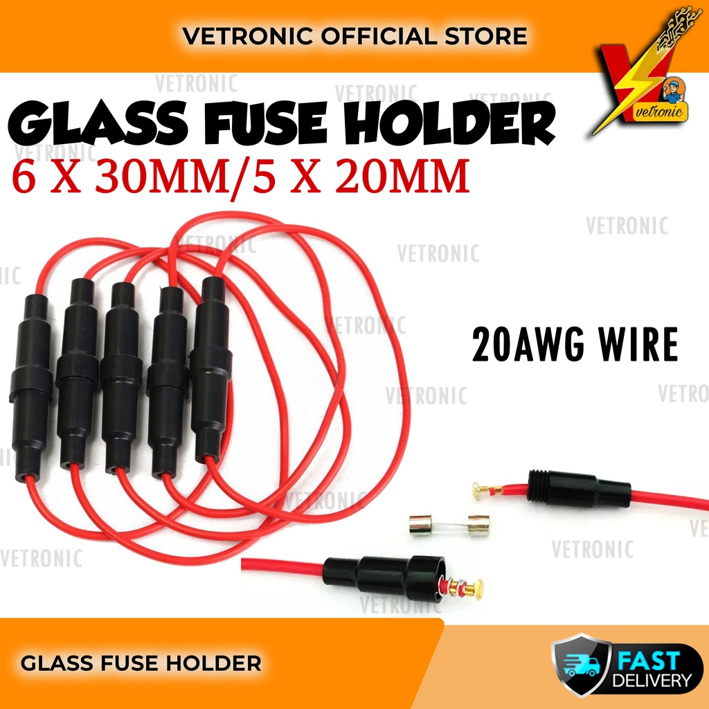 1 pcs 5X20MM 6X30MM Fuse Holder Inline Screw Type 20 AWG Wire Cable