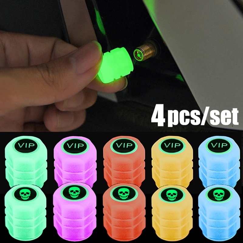 [Wholesale Price] 4PCS Luminous Valve Caps/ Fluorescent Green Tire Valve Caps /Car Motorcycle
