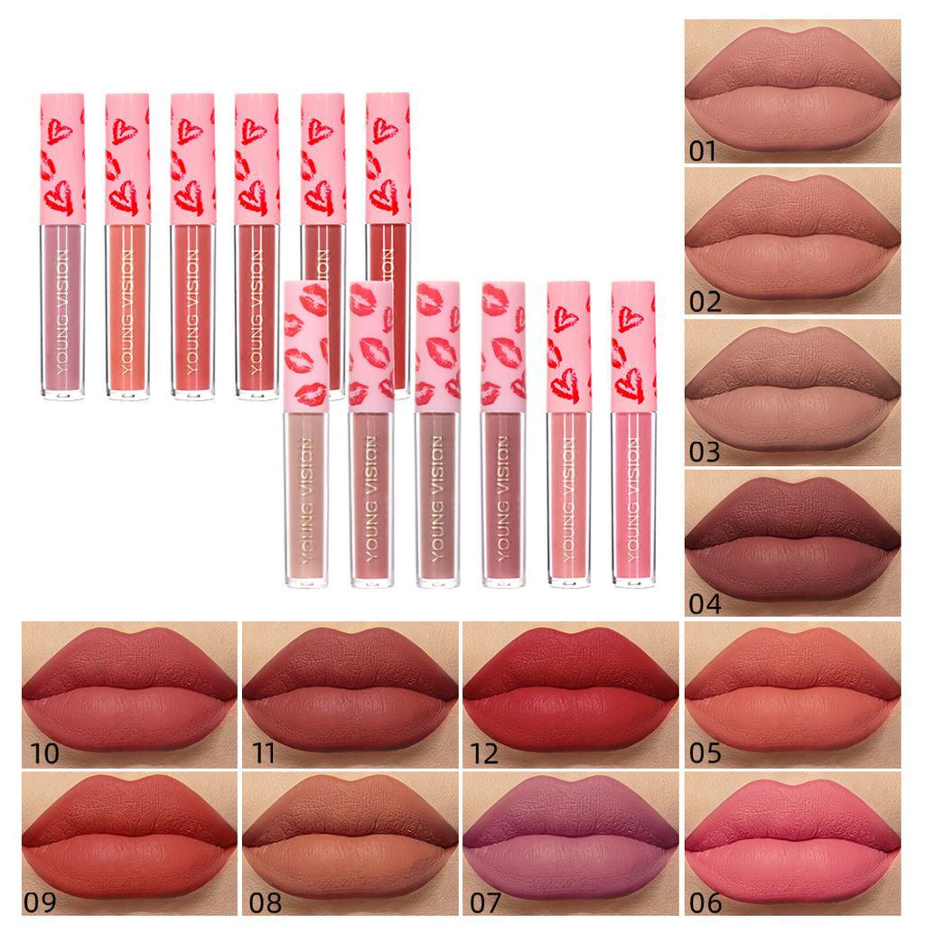 12 Colors Single Sexy Red Lip Matte Lip Gloss Single Not Easy to Take Off Matte Lip Gloss