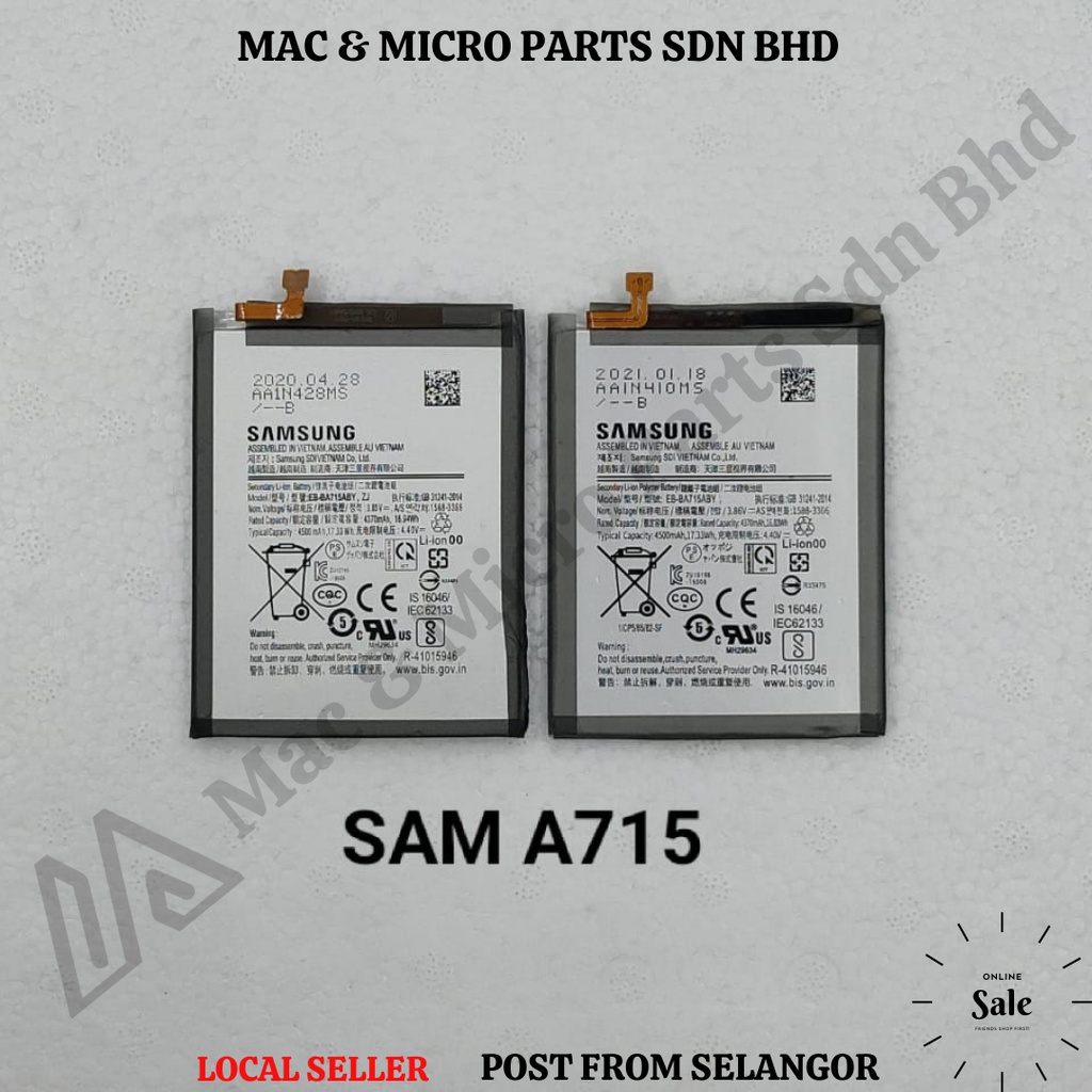 SAMSUNG Galaxy A71 (A715F) BATTERY Model EBBA715ABY (4500mAh) Shopee Malaysia