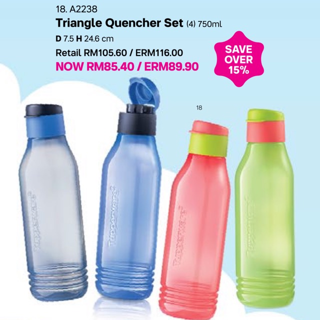 Tupperware Quencher Triangle Eco Bottle 750ml botol air minuman botol