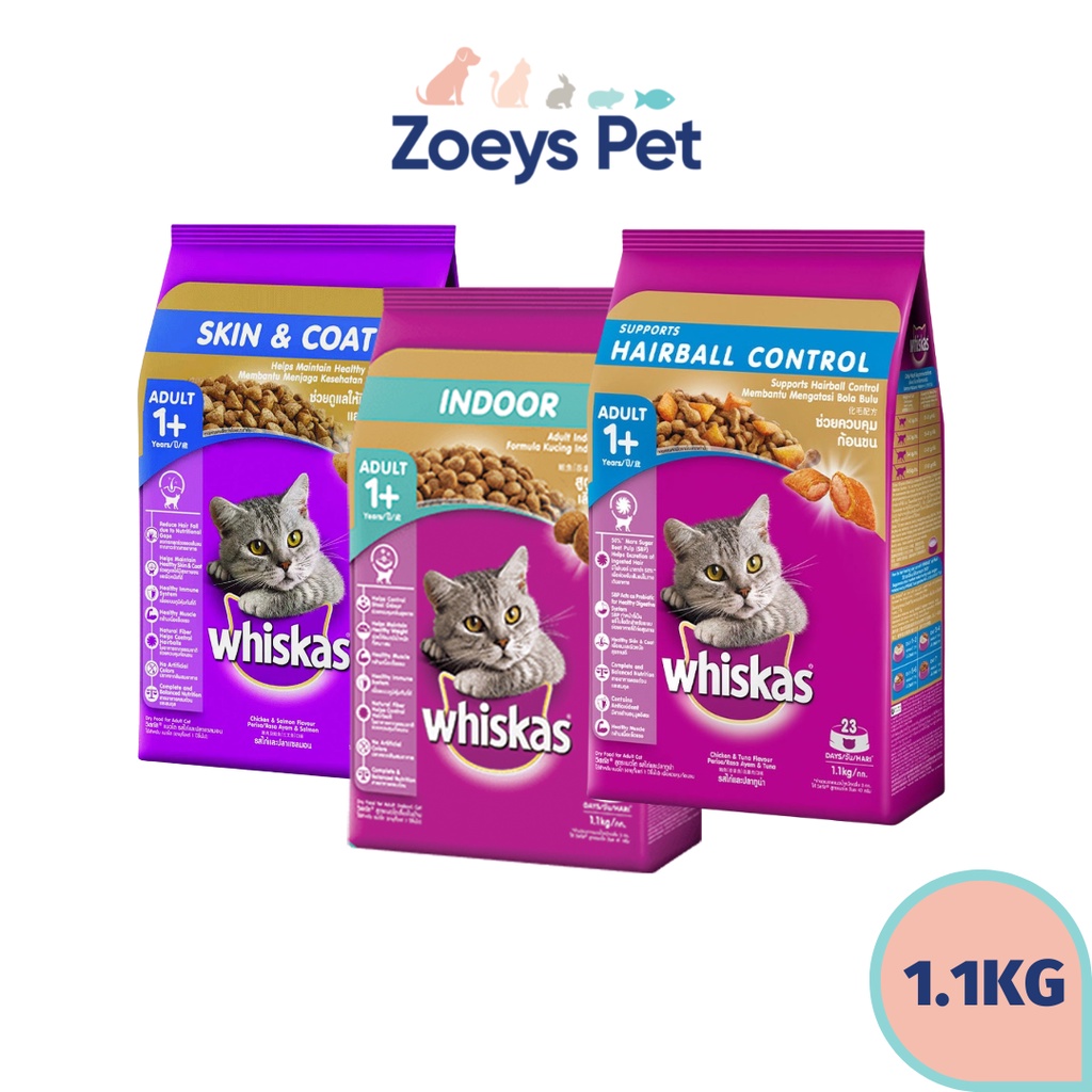 Whiskas 1.1kg Dry Cat Food (Hairball Control/Skin & Coat/Indoor