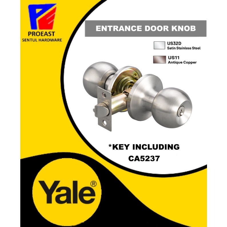 YALE CA5237 US32D/US11 60mm 5230 Series Entrance Cylindrical Door Knob