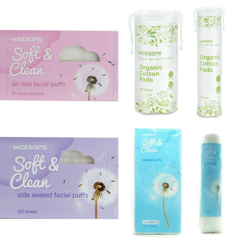 Watsons Facial Cotton Puff Square /Round/Side Sealed Cotton Pads Muka