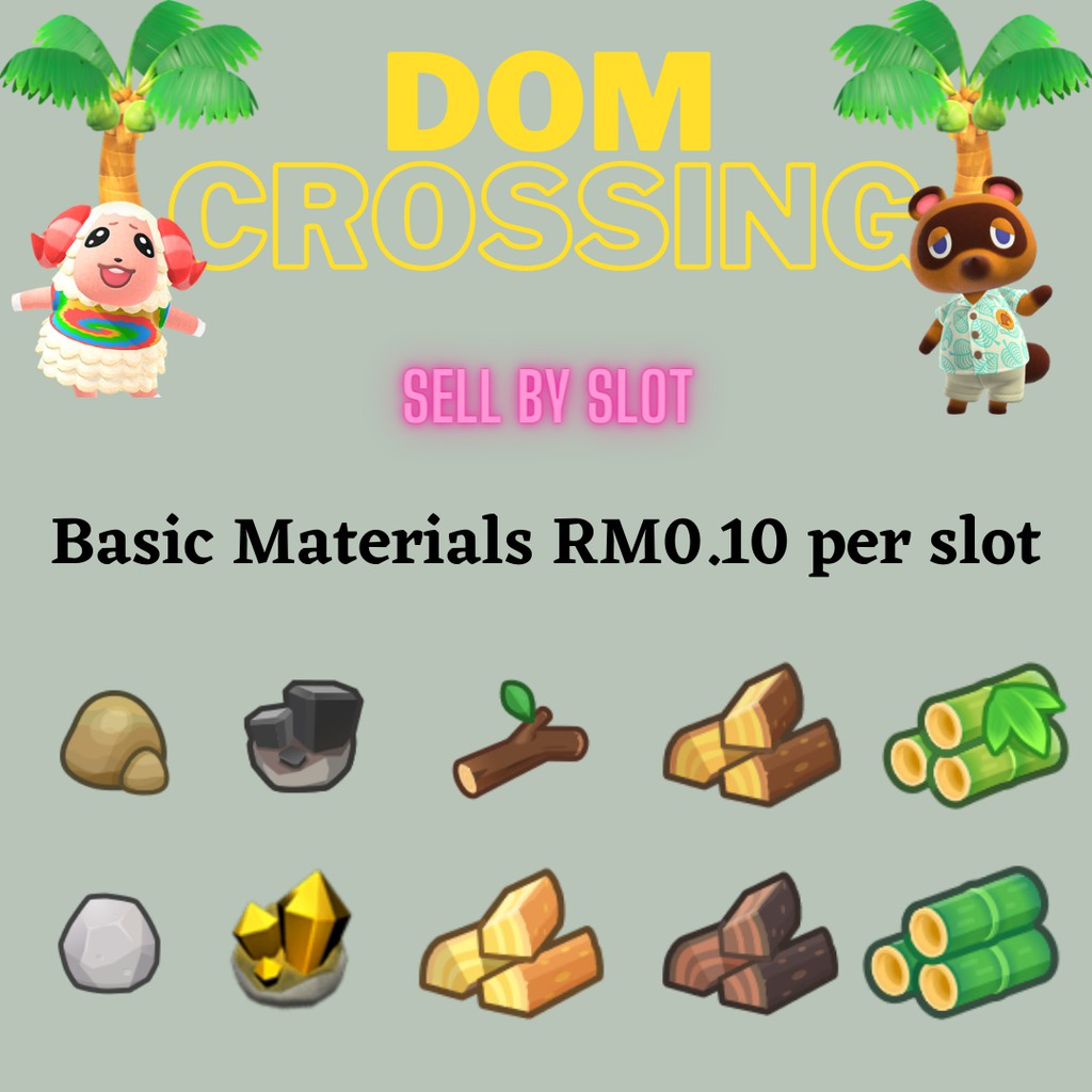 Animal Crossing Basic Materials Clay, Stone, Iron, Gold, Branch, Wood