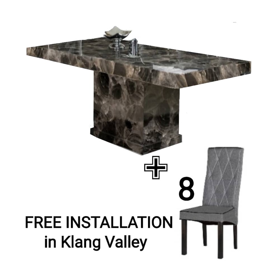 Q 10 1+8 Black Marble Dining Set / 8 Seater Black Marble Dining Table