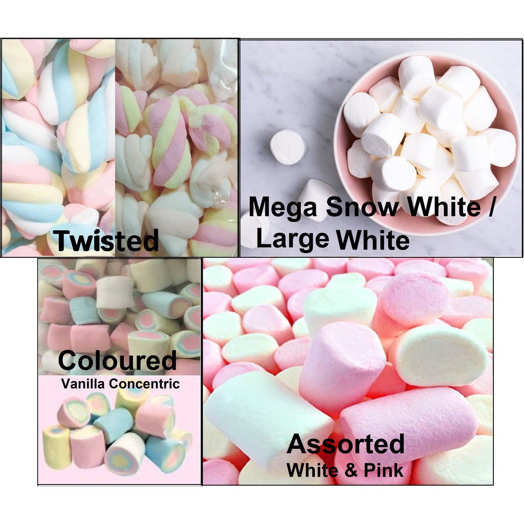 50G Halal Marshmallow / RANDOM BRAND Large White Mini Coloured Twisted