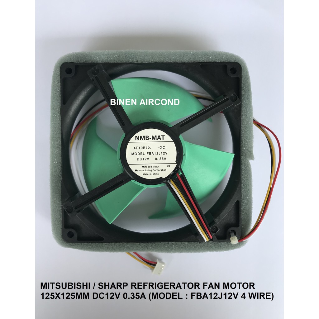 MITSUBISHI / SHARP REFRIGERATOR DC FAN MOTOR 125X125MM DC12V 0.35A (MODEL FBA12J12V 4 WIRE