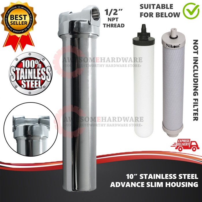 ADVANCE RCM 1/2" SLIM STAINLESS STEEL WATER FILTER HOUSING CASING