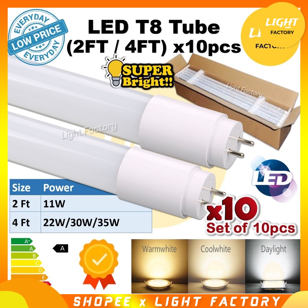 [SET 10pcs] 2ft 4ft 11W 22W 30W 35W Super Bright LED T8 Fluorescent