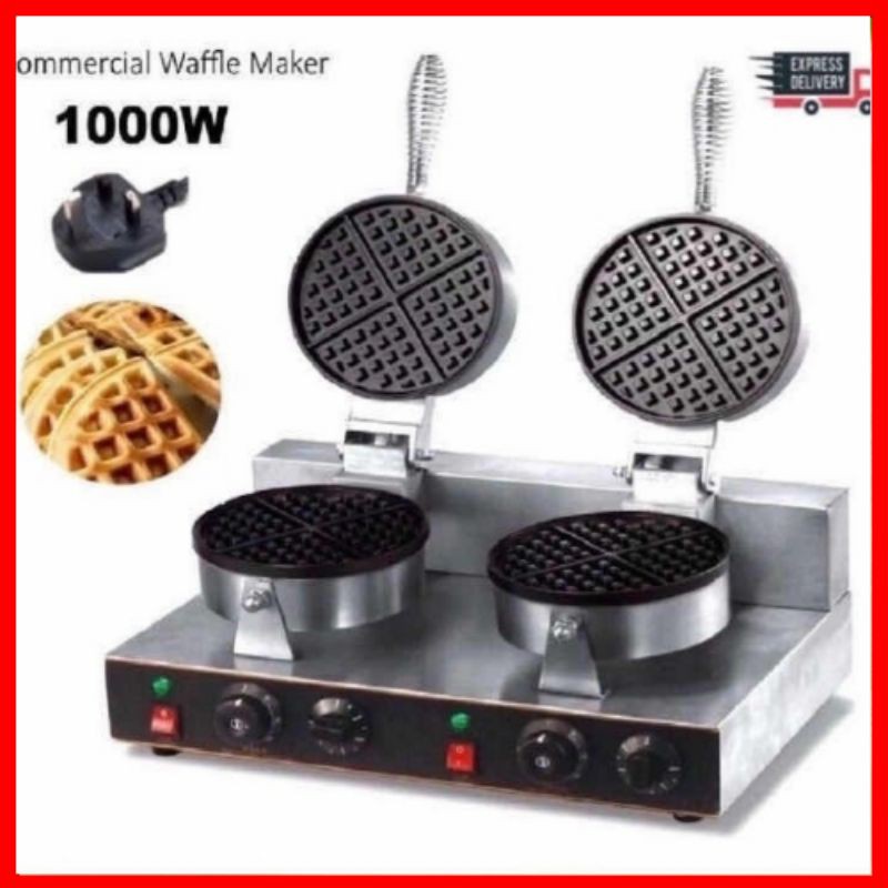 Malaysia stock1000W Commercial Double Head Waffle Maker Baker Machine Stainless Steel 3pin plug