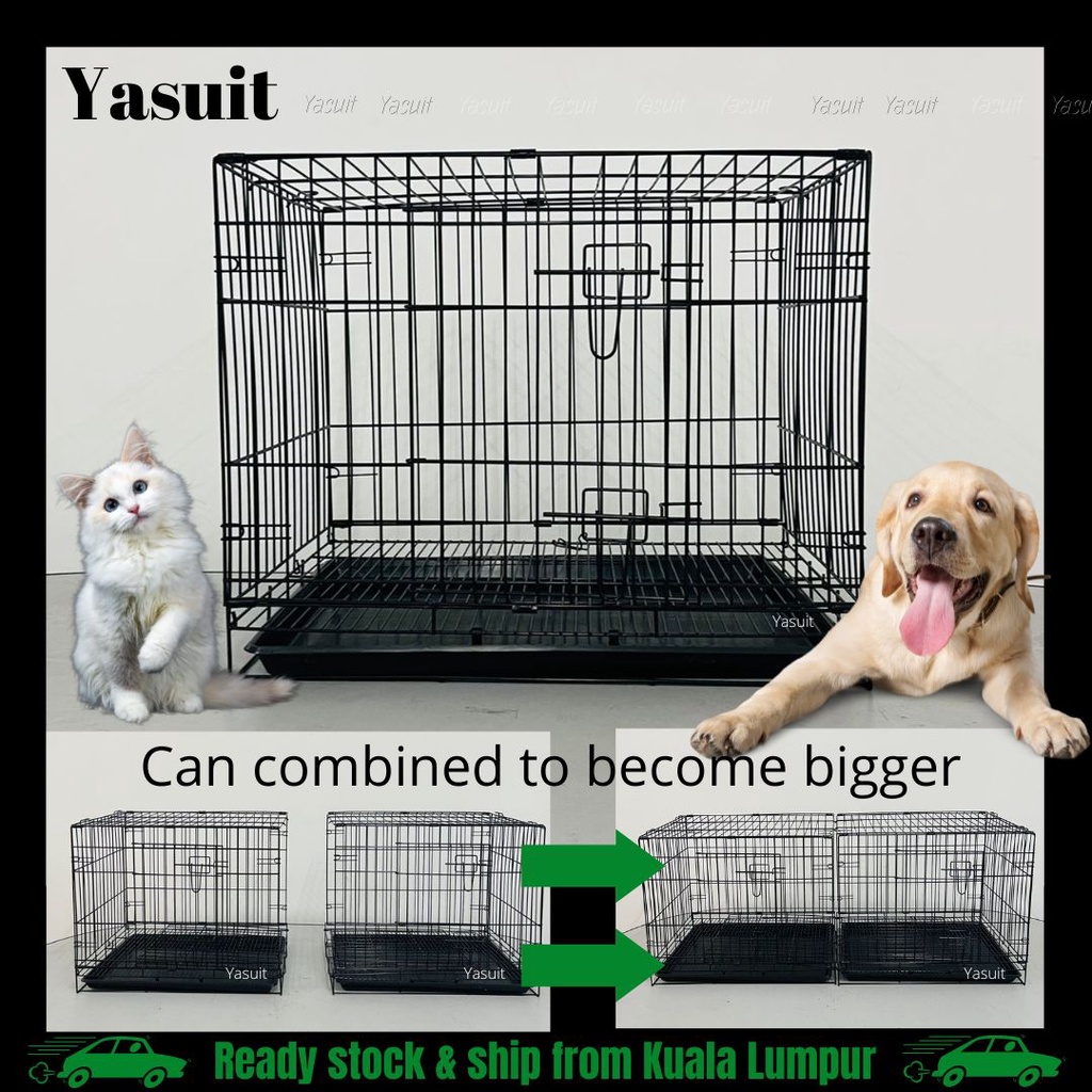 Dog Cat Pet Metal Cage Collapsible with Bowel Plastic Tray Cages