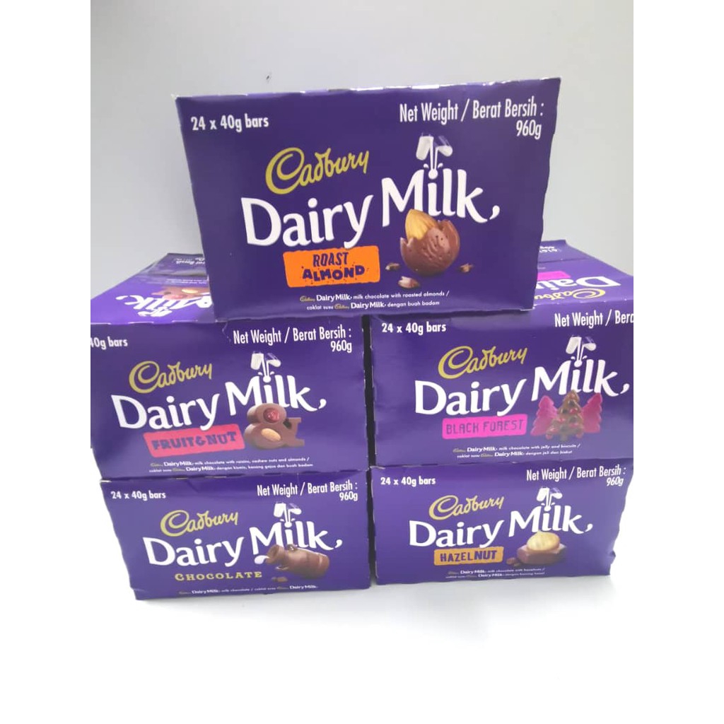 24 Bars Cadbury Dairy Milk / Roast Almond /Fruit & Nut /Hazelnut /Black