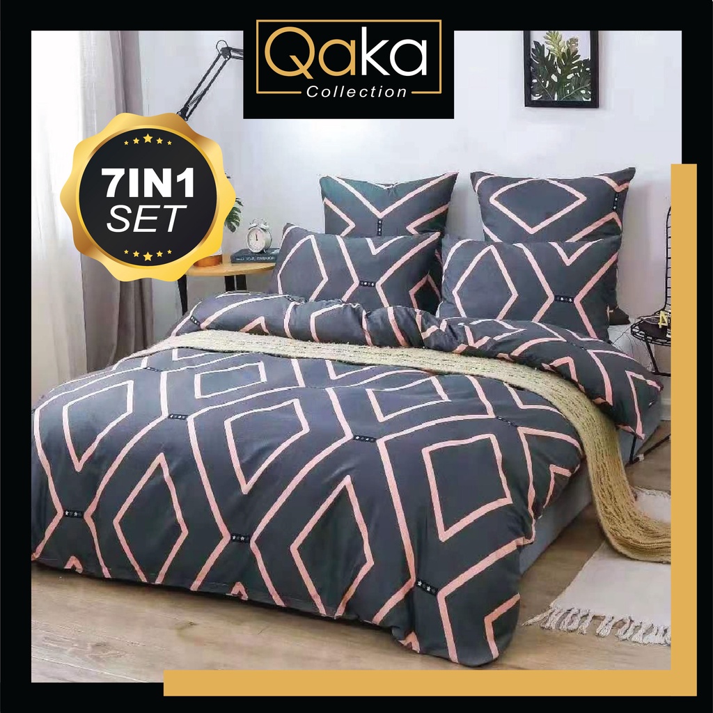 TOP CADAR COMFORTER 5D (7IN1) SET 100 COTTON BEDSHEET QUEEN & KING