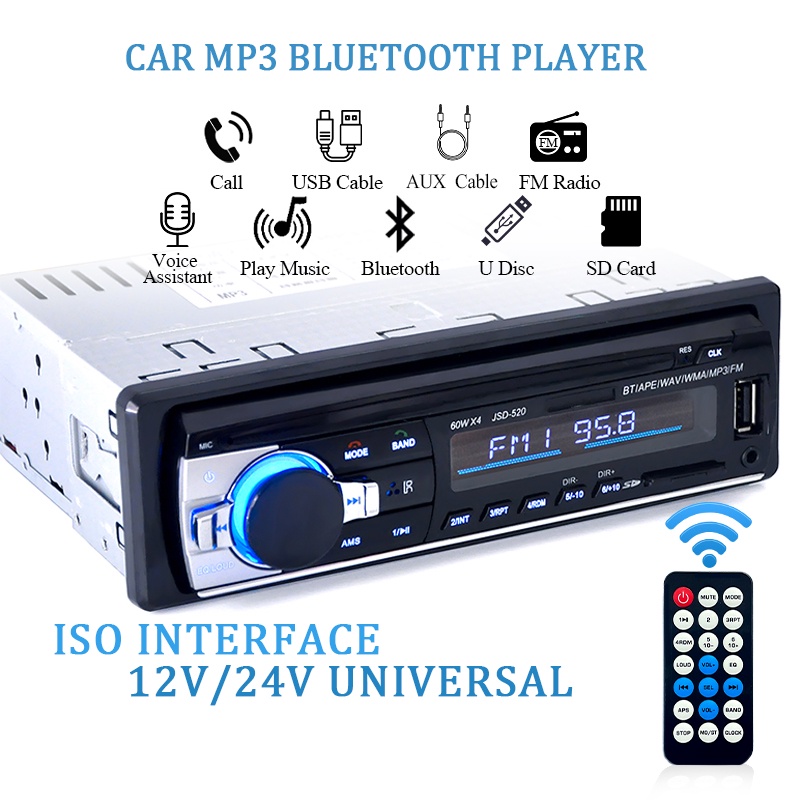 Car Radio Stereo Player Digital Bluetooth Car MP3 Player 60Wx4 FM Radio