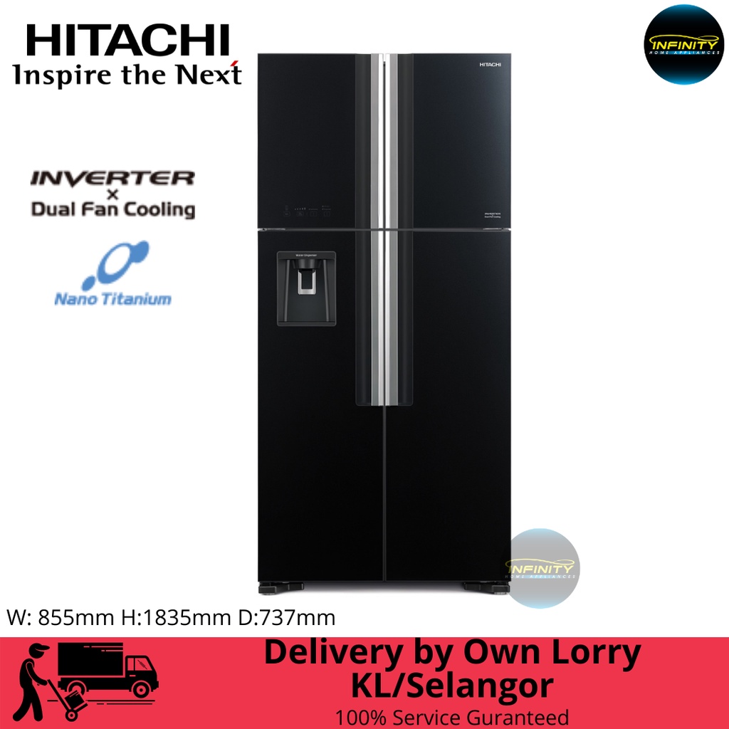 Hitachi 586L 4Door Big French Gbk Glass Door Refrigerator RW720P7M GBK Fridge w Water